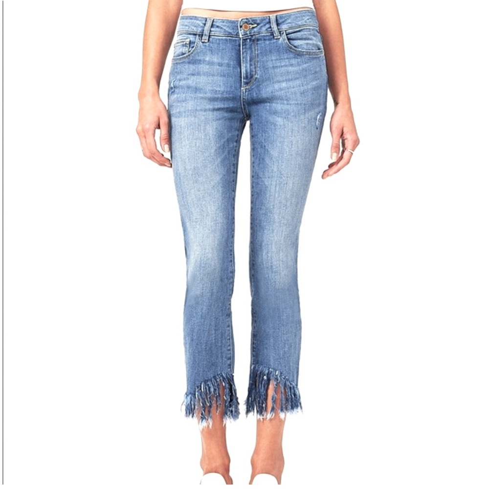 DL1961 Mara Instasculpt Straight Ankle Jeans | Size 25 | Upstate | Fringe Hem
